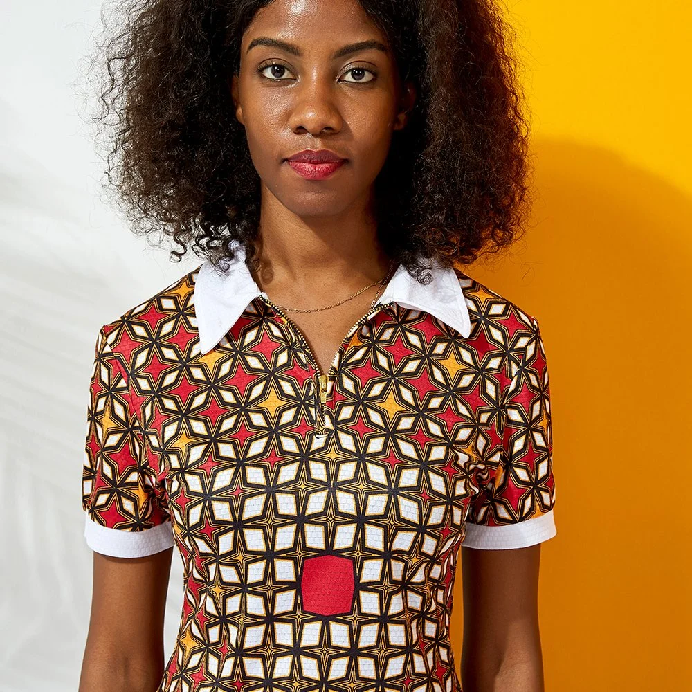 Customize Knitting Fabric African Pattern Polo Tee Women Fashion Clothing