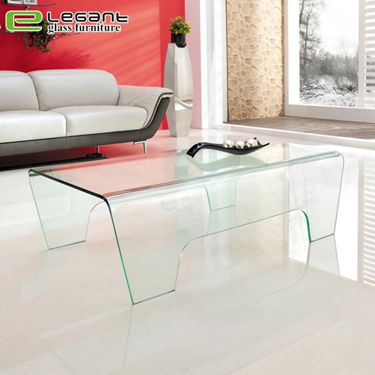 Round Corner Bent Glass Coffee Table with Beveled Edge