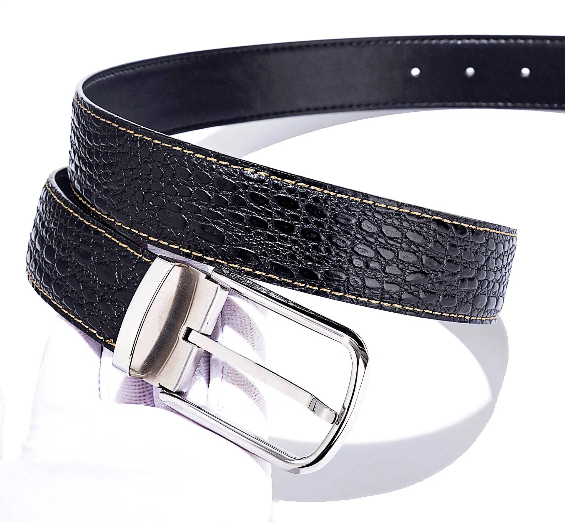 Chinese Men's Fashion Black Cowhide Genuine Leather Belt Men Genuine Pin Buckle Leather Belts