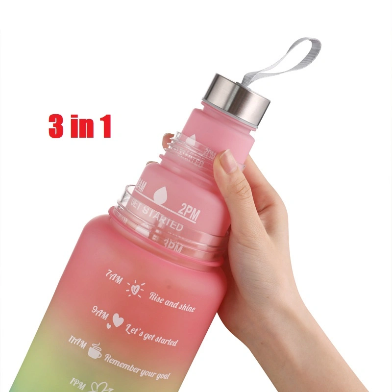 Wholesale/Supplier Custom Logo Sports Plastic Water Bottle 2000ml 900ml 300ml with Time Mark & Stickers