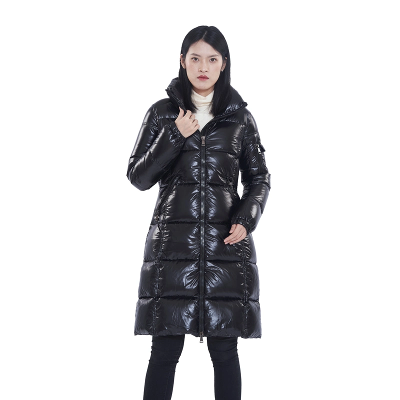 Veste d'hiver en duvet long pour femmes en nylon brillant pour femmes