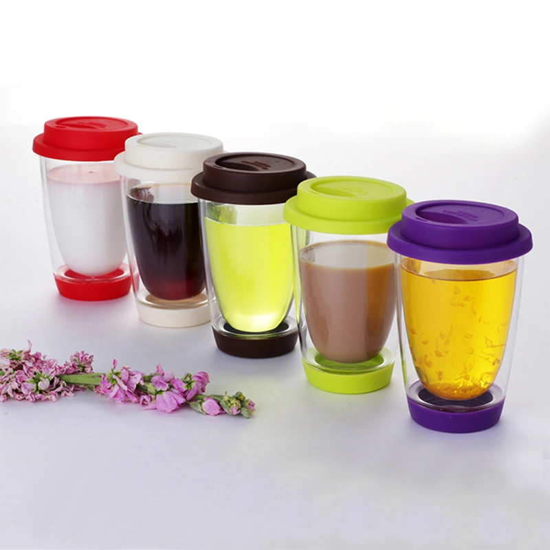 Reusable Double Wall Coffee Tea Water Drink Glass Cup Mug with Silicone