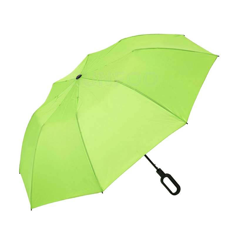 Green Semi Automatic 2 Folding Umbrella with Zero Hook Handle