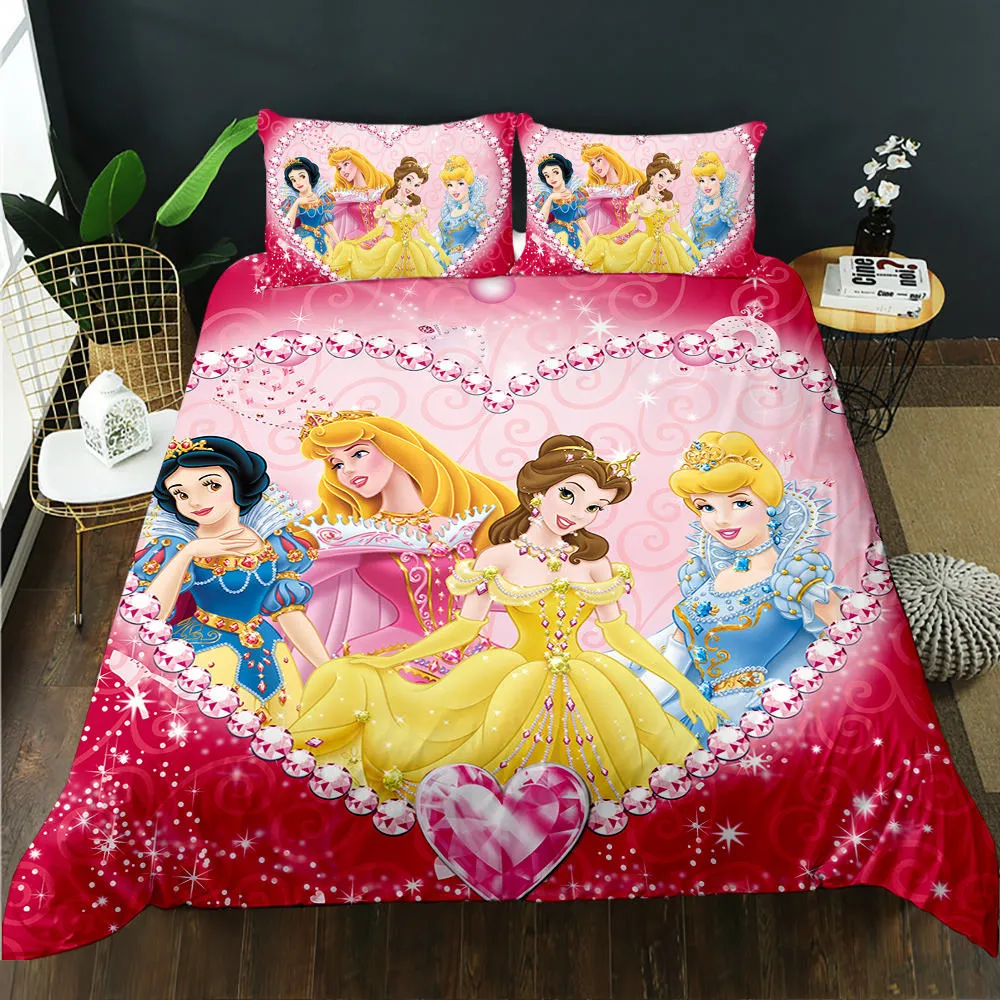 Red Printing Three Princess Duvet Cover Bedroom Beautiful Bedding Set