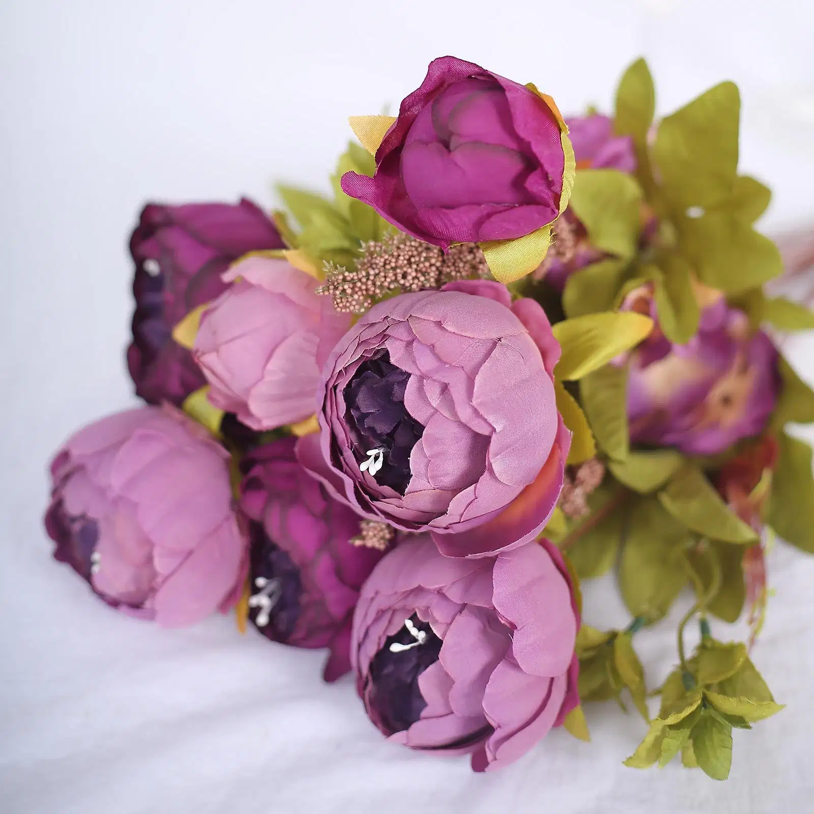 Decoration Bouquet Wholesale/Supplier Silk Wedding Bridal Bouquets Purple Artificial Peony Flower