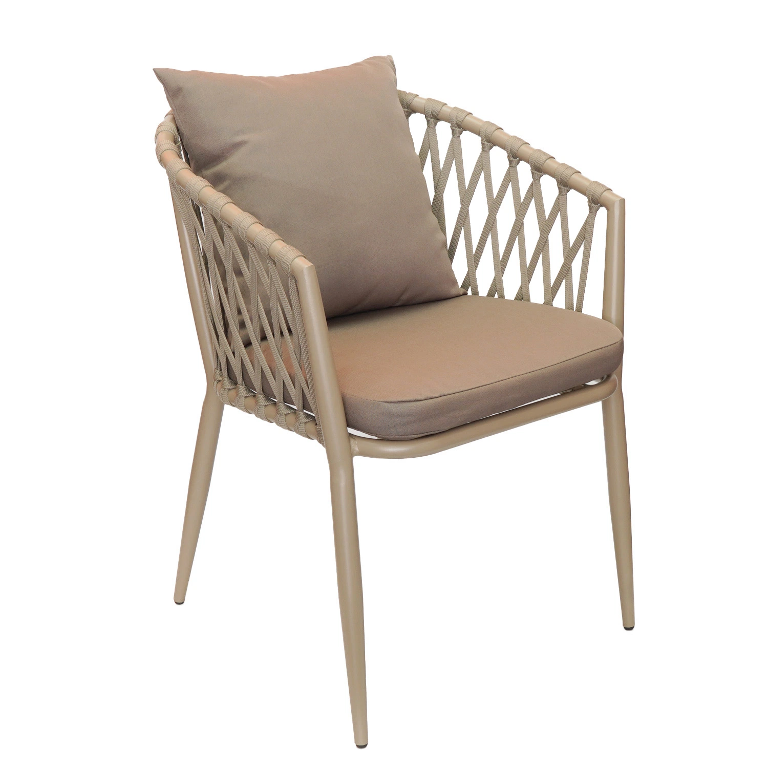 Outdoor Patio Dining Woven Furniture Stackable Rope Weave Wicker Indoor Dining Garden Chair Outdoor Dining Chair with Cushion