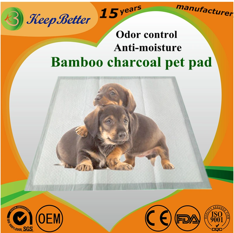 Anti-humidité actif fibre de carbone bambou charbon PET jetable Tapis sanitaires pour dressage des CHIENS de chiots