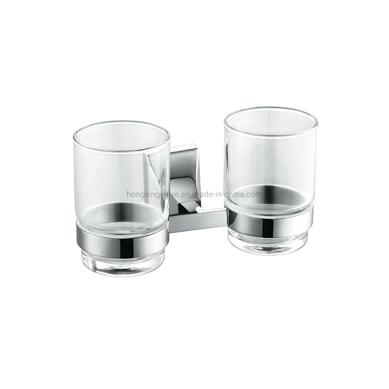 Chrome Plate Brass Double Removable Glass Cup Bathroom Tumbler Holder