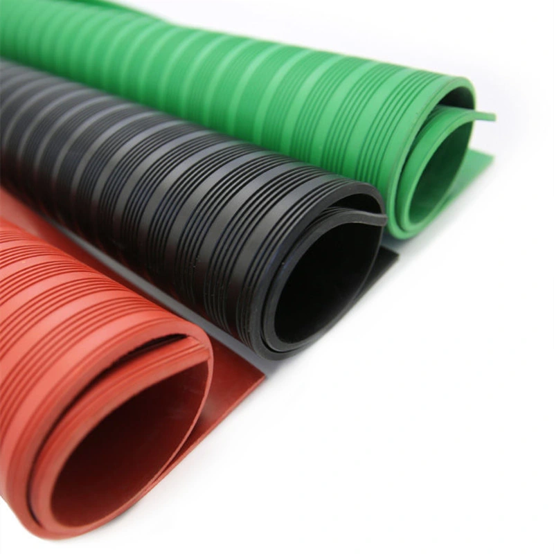 Green 6mm Thick Insulation Rubber Sheet Safety Fine Ribbed Industrial Rubber Flooring Mat