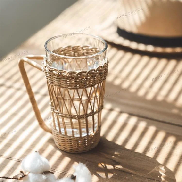 Hot Selling Household Rattan Cup Cover Heat Resistant Milk Glass