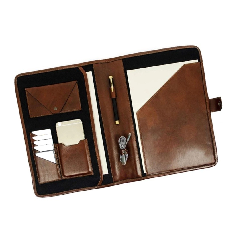 Conference Folder Professional Conference File A4 with Press Button Closure, Brown