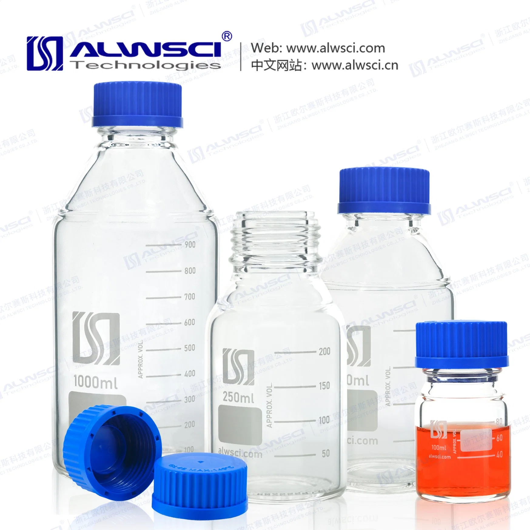 Alwsci 250ml Glass Round Media Storage Bottles with Gl45 Screw Cap, Borosilicate Glass 3.3