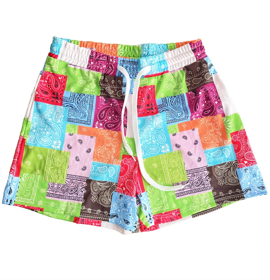 Hot Sales Loose Drawstring Elastic Paisley Patchwork Printed Ladies Summer Board Shorts Beach Shorts