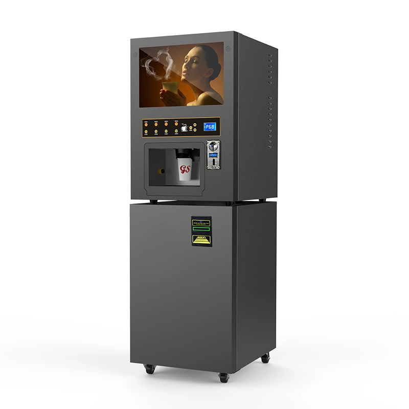 GS Professionnel OEM/ODM Machine Distributrice de Café Cappuccino Automatique sur Pied avec Paiement par Pièces et Billets, Fabricant de Distributeur de Café avec Écran Tactile