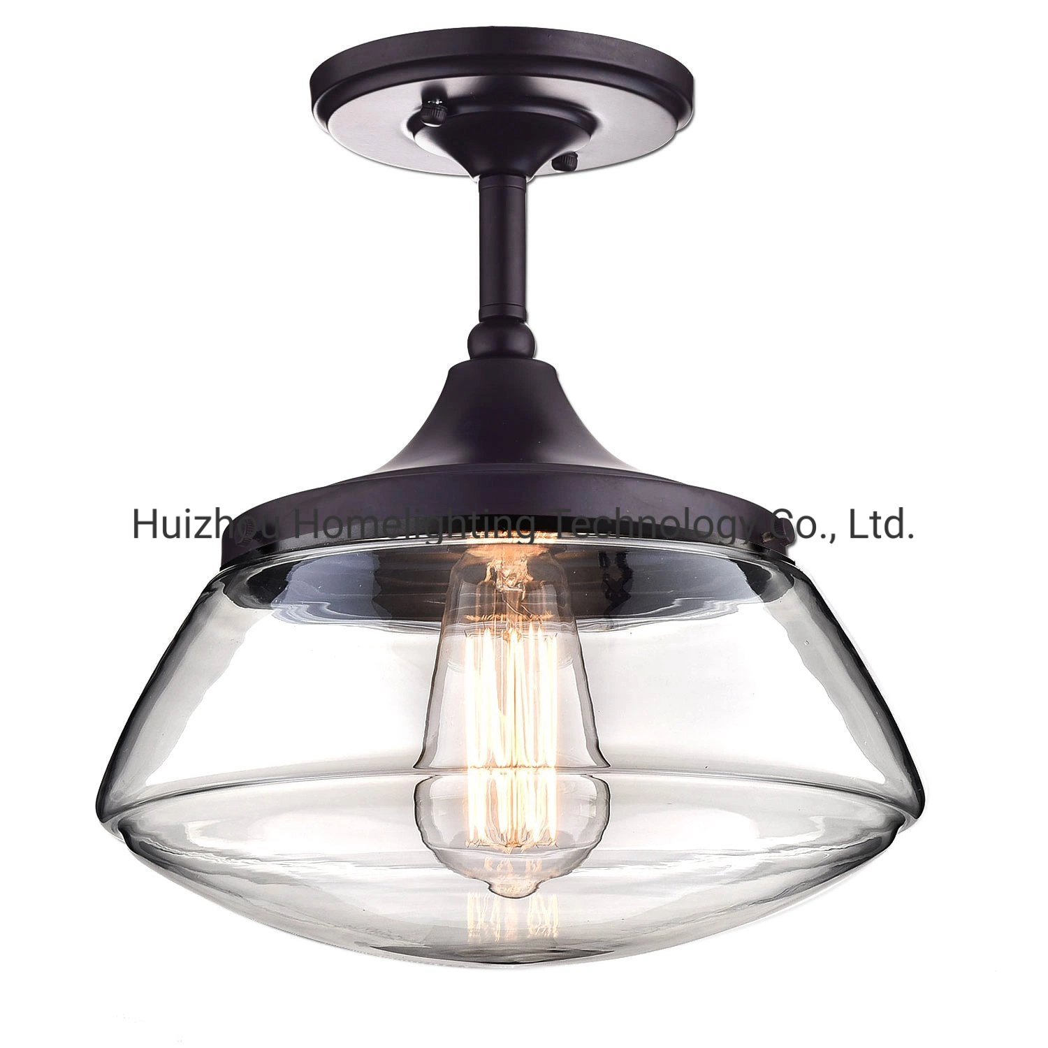 Jlc-G001 Vintage Metal & Glass Semi Flush Mounted Ceiling Light Lamp