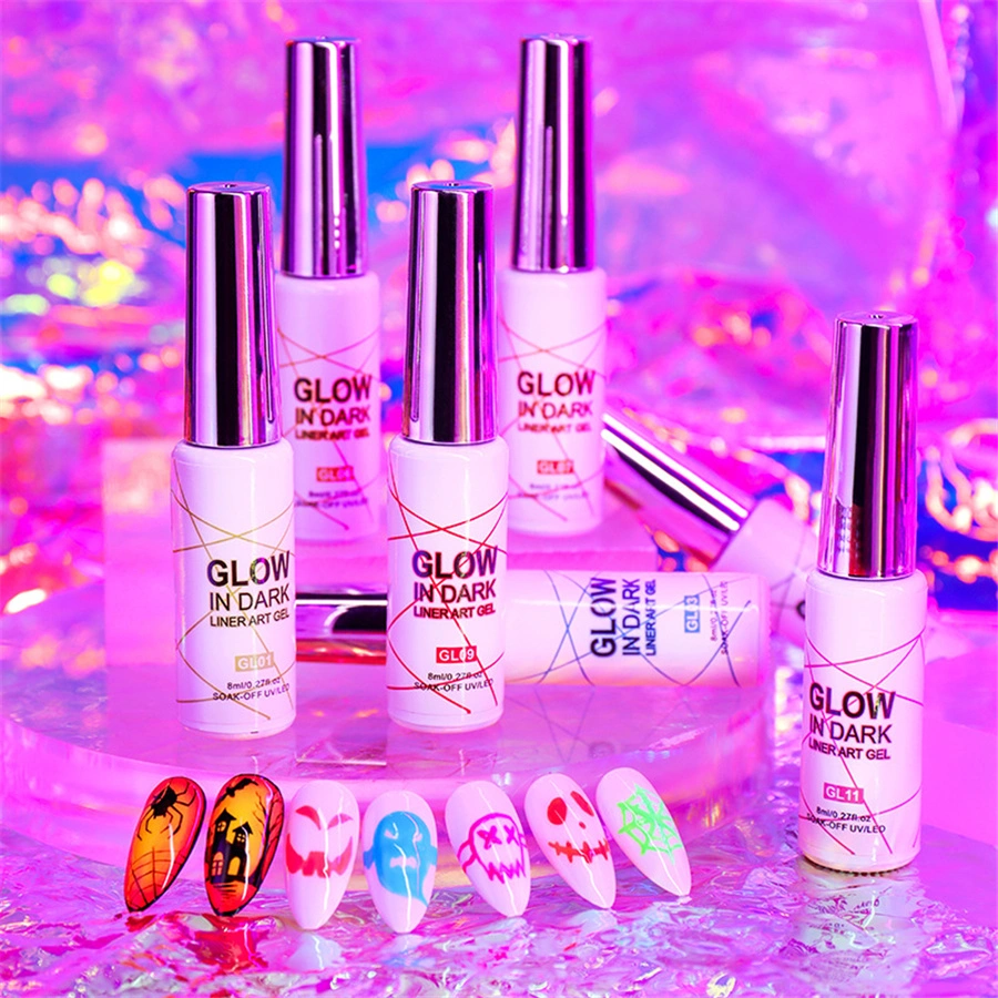 Nail Art 12 Color Luminous Pull Line Phototherapy Glue Painting Flower Nail Painted Glue Hook Line Nail Polish Glue Set