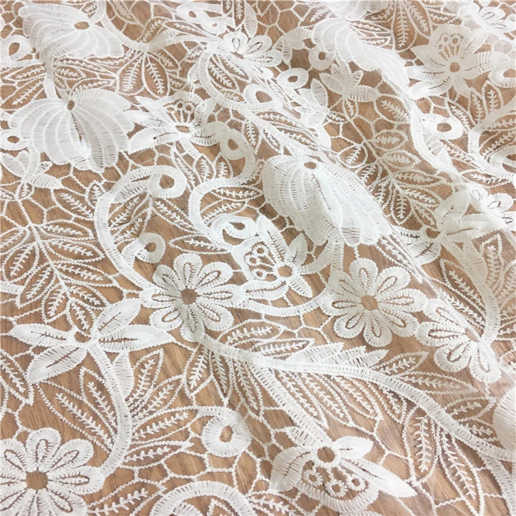 K1071 Hot Selling Milk Silk DIY Mesh Embroidered European Home Lace Fabric Clothing