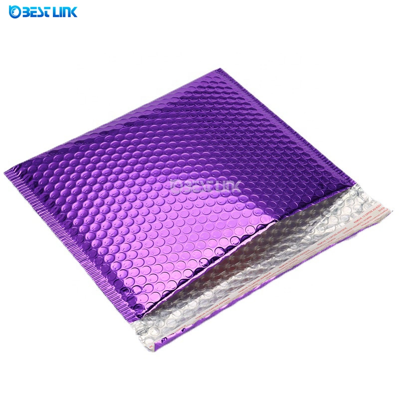 Custom Printing Purple Bubble Envelopes Metallic Bubble Bag Laminated Foil Protective Express Mailing Bag (28*22cm+4cm)