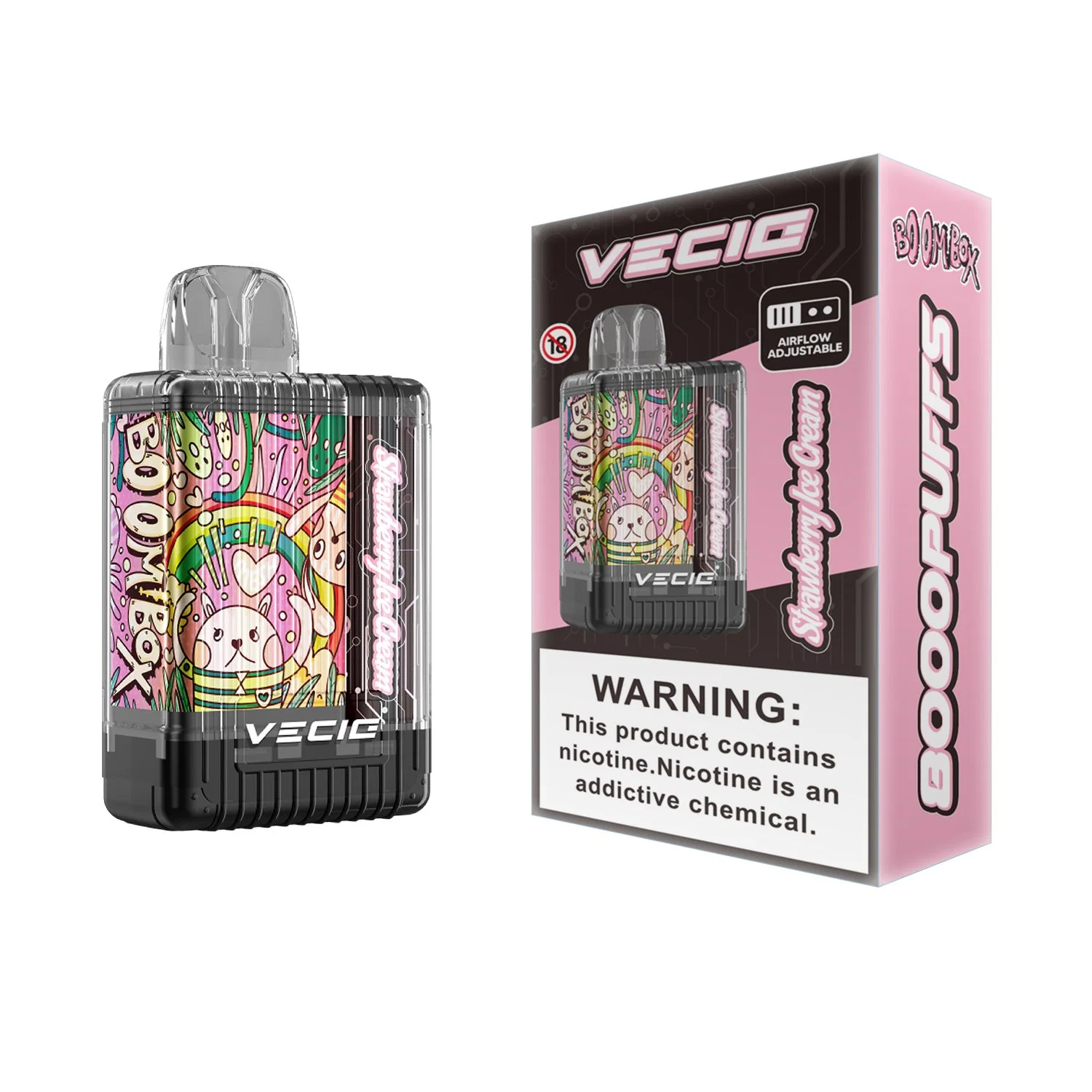 VECIG Prix d'usine Original Boombox 8000 bouffées Vape jetable Boîte rechargeable Mesh Coil Flux d'air réglable 5% Nicotine Lost Vape Orion Bar 7500