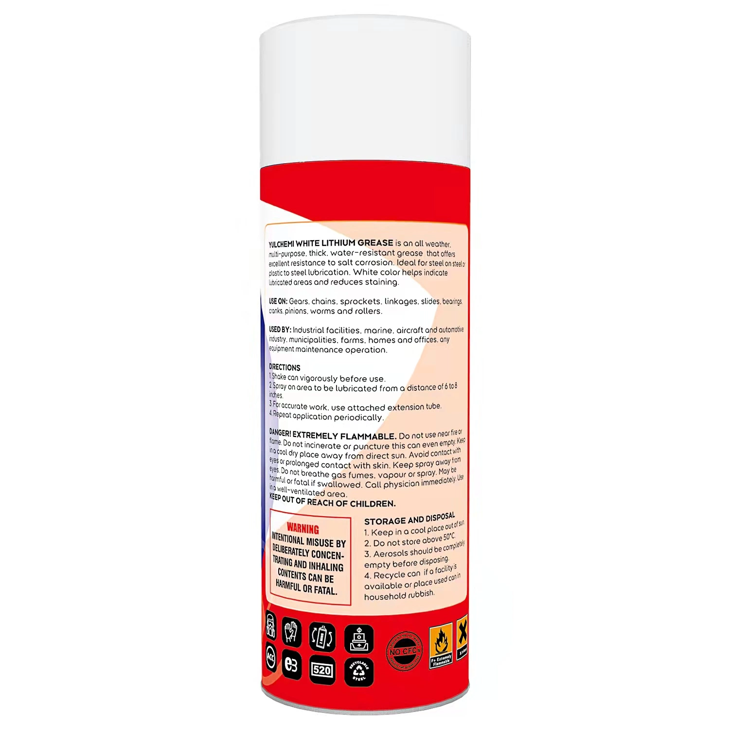 Auto Lubricant White Lithium Agent Chain Maintenance Aerosol White Lithium Grease Spray