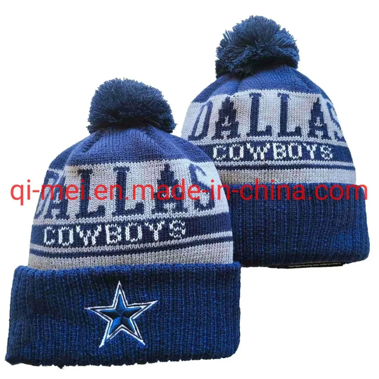 2022 Cowboys 100th Season Dallas Blue Grey POM Sport Knit Hats Beanies