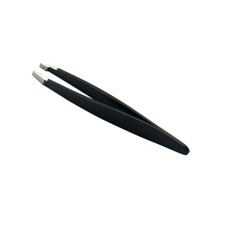 Mini Size 2.75 Inch Black with Stainless Steel Slant Tip Eyebrow Tweezers