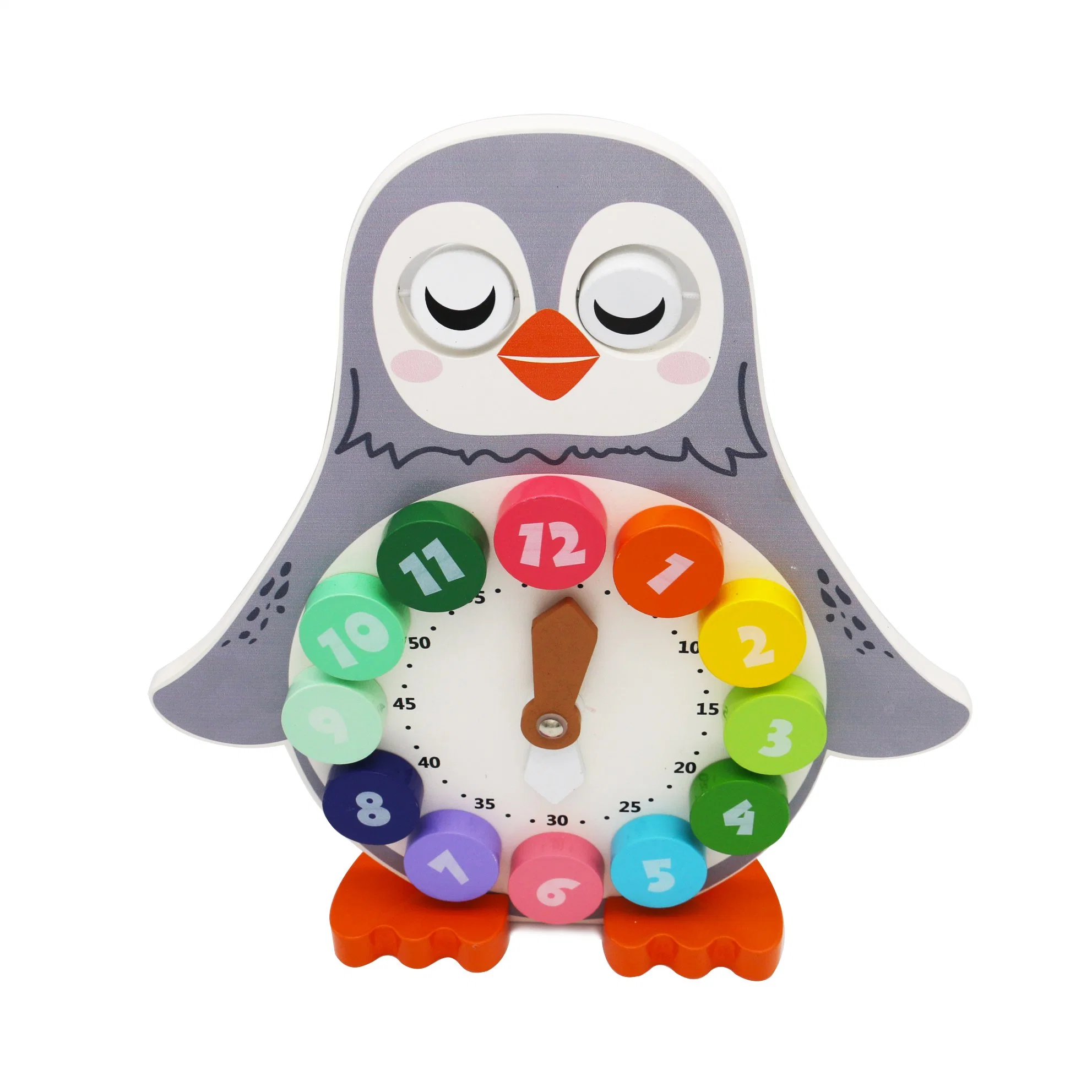 Reloj de madera rompecabezas Pingüino de juguete educativo ladrillos reloj Juguetes de madera para niños