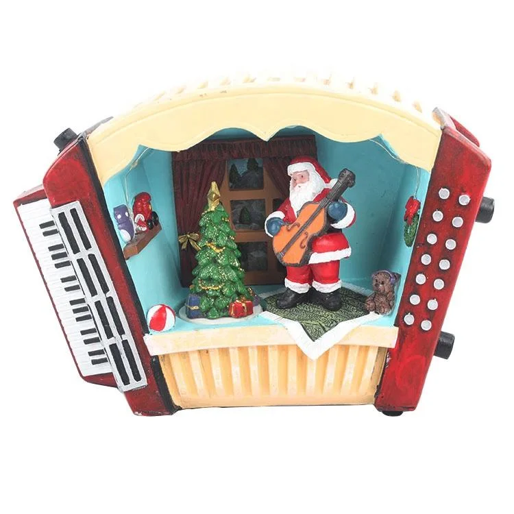 Customized Melody LED Lighted Musical Resin Accordion Figurine Xmas Village Scene Christmas Ornament