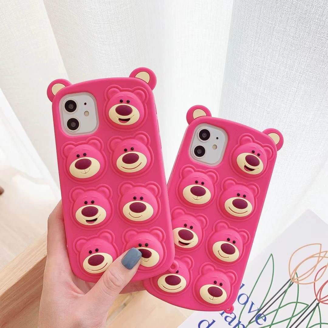 Cute Bear Relive Stress Fidget Toys Push It Bubble Silicone Phone Case for I Phone