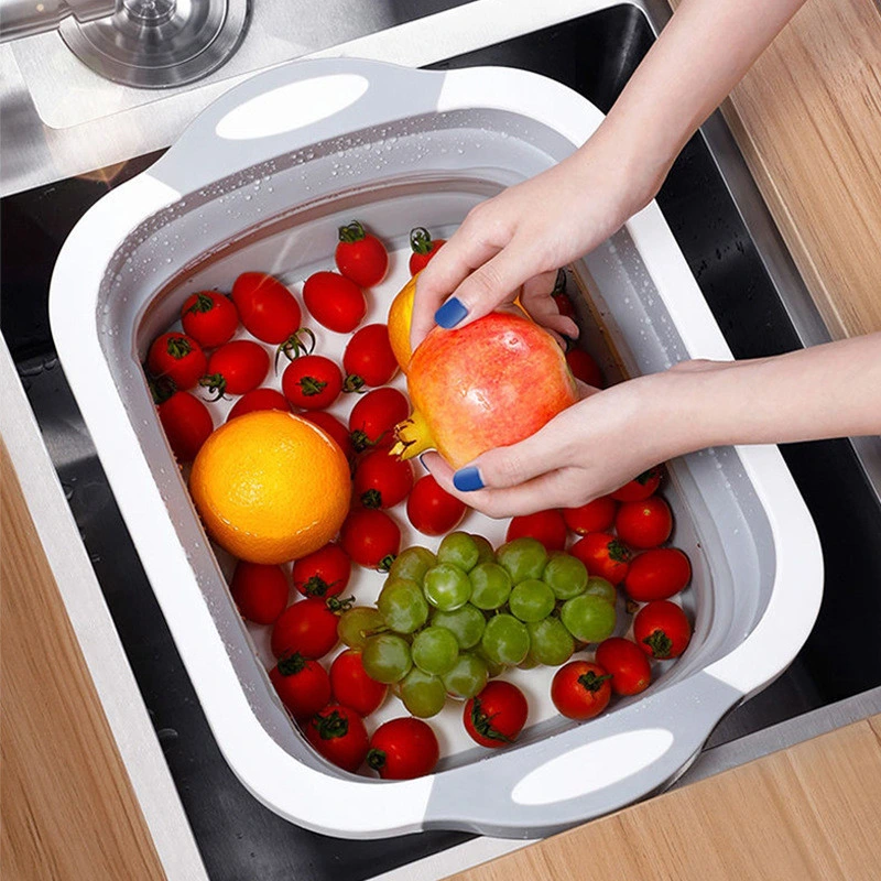 3in1 Chopping Board Multi-Function Kitchen Plastic Silicone Foldable Dish Tub Portable Collapsible Cutting Board