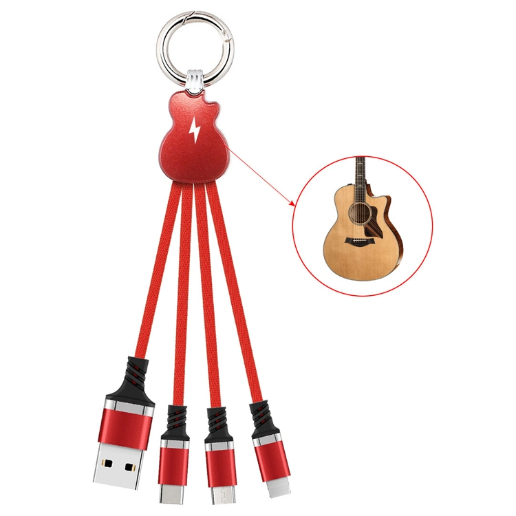 Creative Design 4 in 1 Guitar Shape Mobile Phone USB Charger Cable Multi-Function Key Chain USB Charger