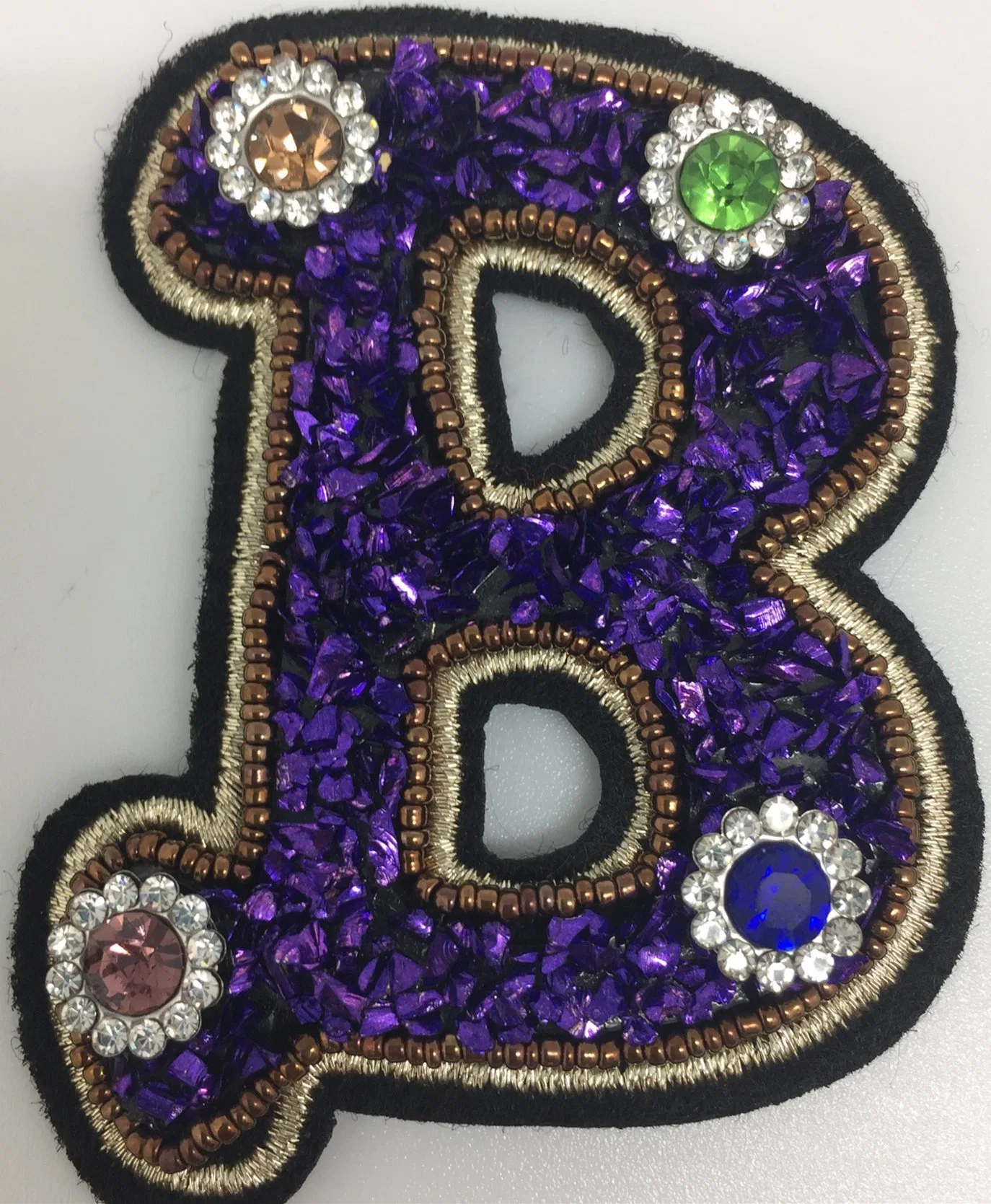 Embroidery Letter Patch with Beads and Crystal Diamond for Garment and Bag Accessories