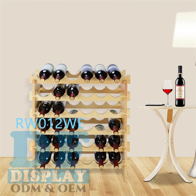 Free Standing Solid Natural Wood Wine Holder Display Shelves, 6 Tier Wine Rack 36 Bottles Wine Rack Wine Store Shelf Display