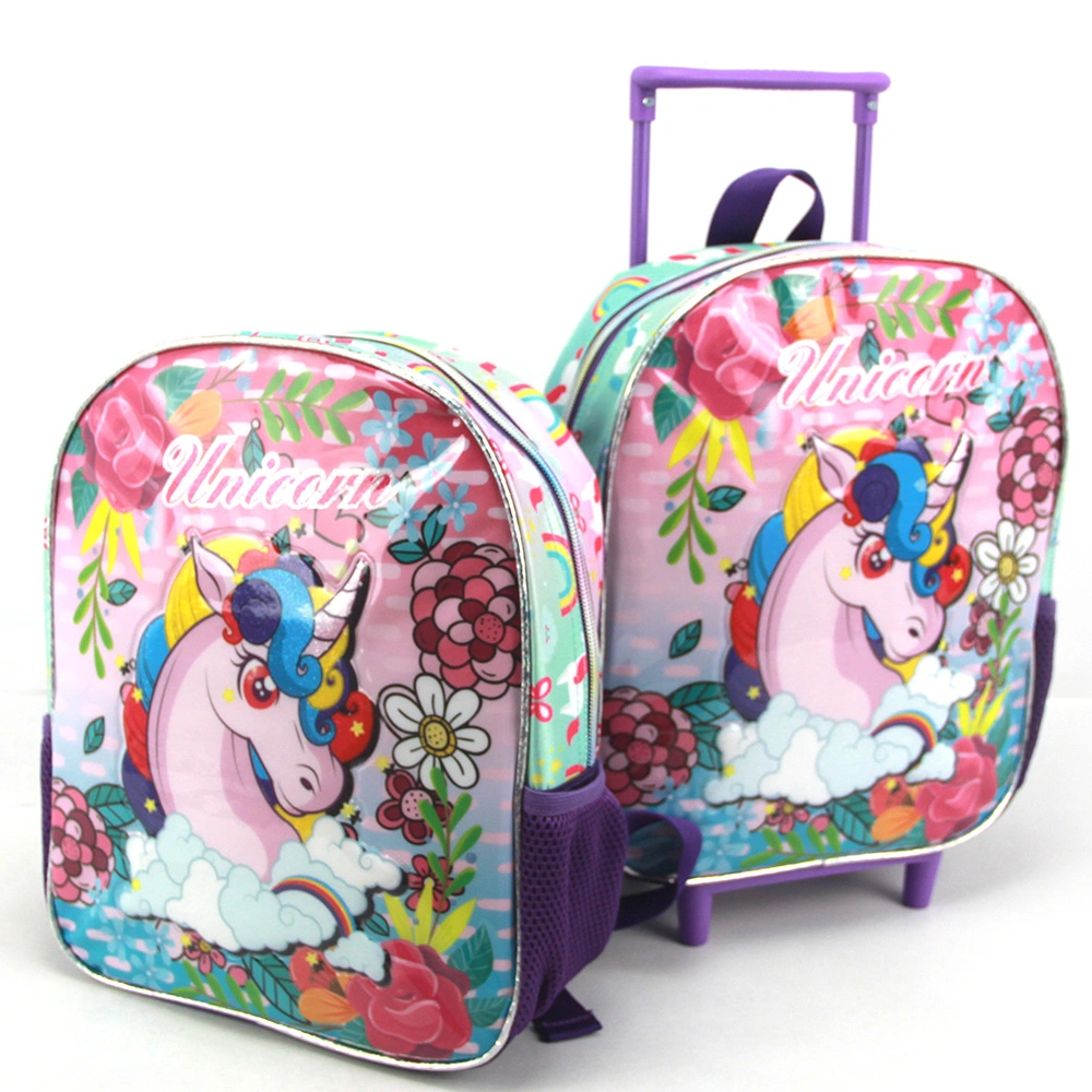 Unicorn Children Trolley Backpack School Bag and Lunch Bag Set with Wheels for Kids