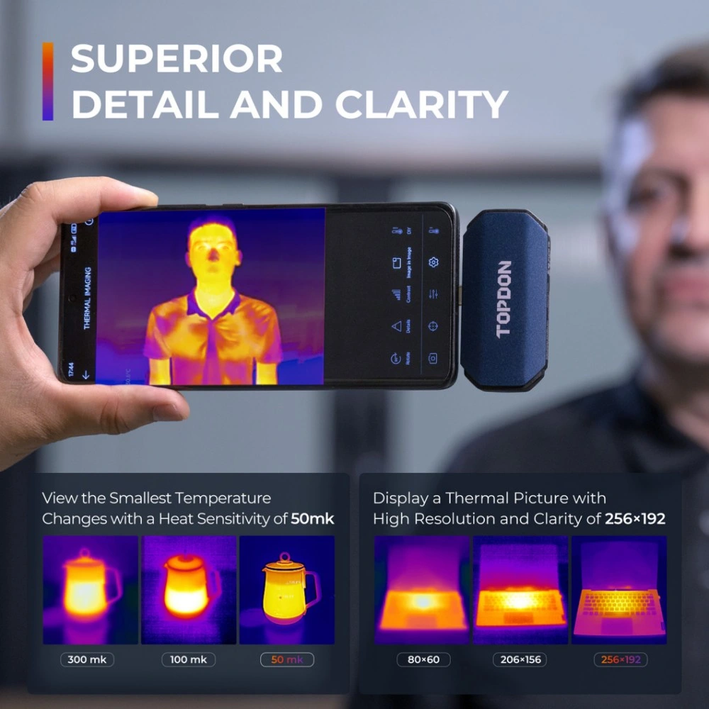 Topdon EU Reino Unido Alemania EE.UU. Au Stock TC001 Mini portátil Smartphone Use Thermography Measurement ir Mini Thermal Imaging Camera Android Termografía Cámara termográfica