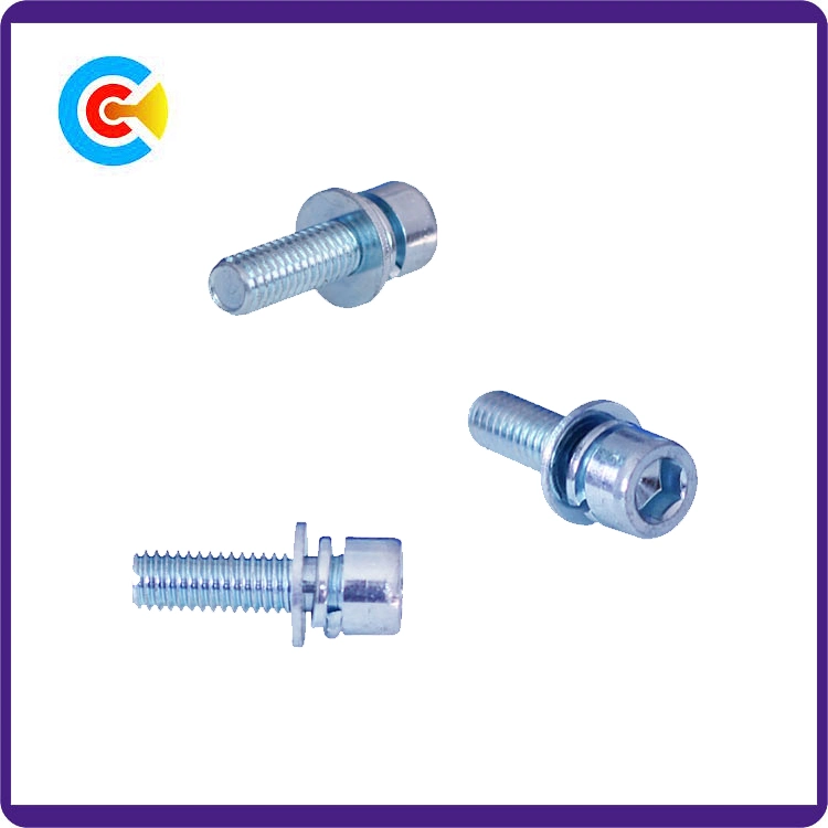 DIN/ANSI/BS/JIS Carbon-Steel/Stainless-Steel 4.8/8.8/10.9 Blue and White Pan Head Combination Screw