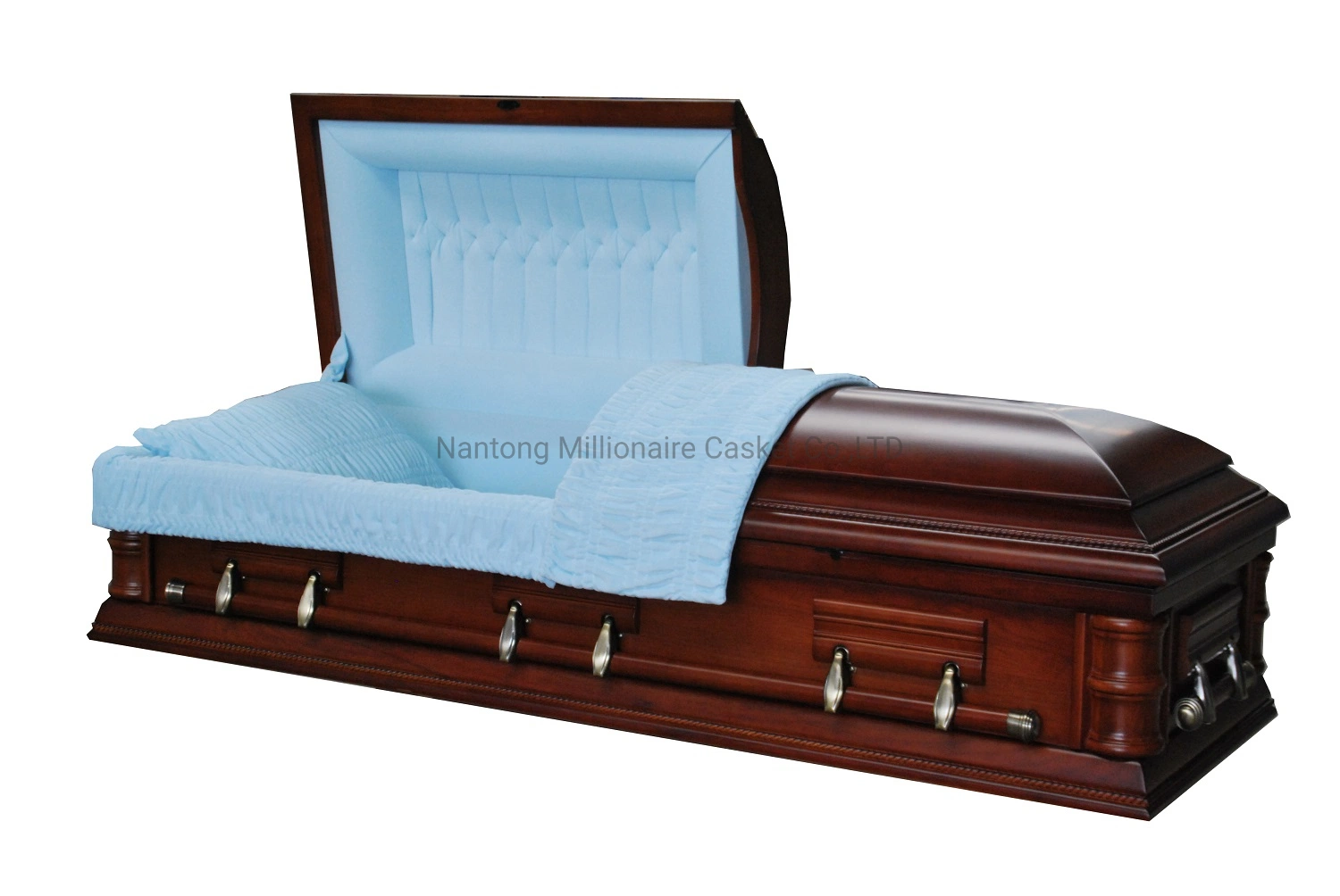 Solid Wooden Casket with Blue Interior