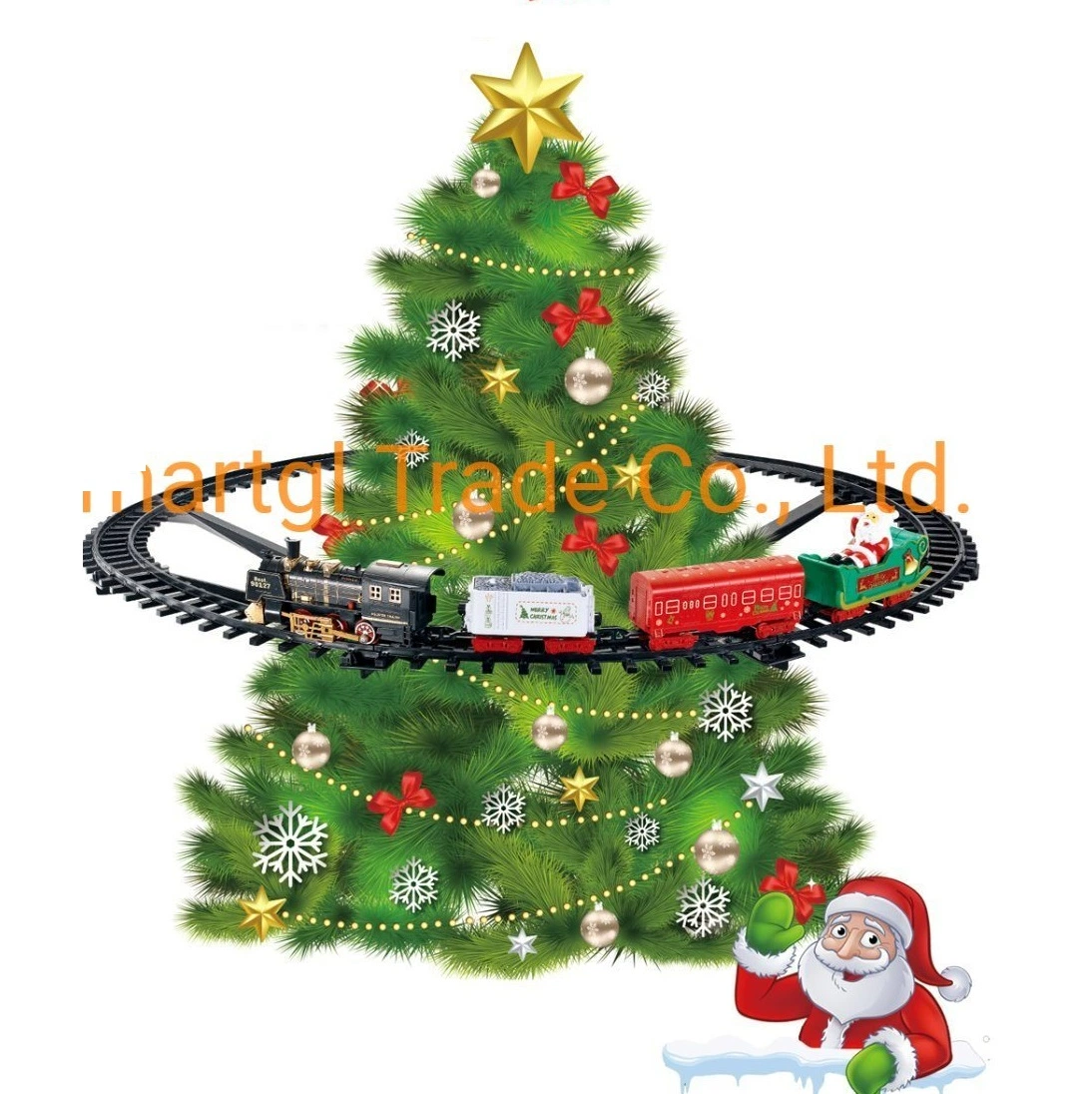 Tren de Spray clásico con luces y música con árbol de Navidad Titular y ferrocarril