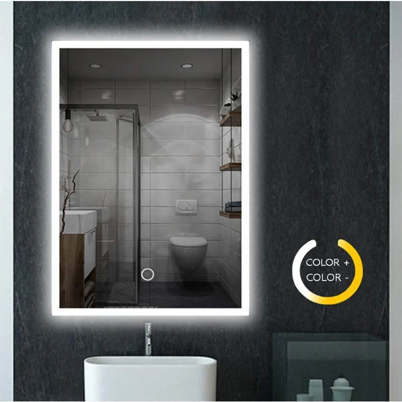 Greenfrom Hotel Bathroom Backlit Wall Mirror Sensor Touch Three Lighting Bathroom Mirror