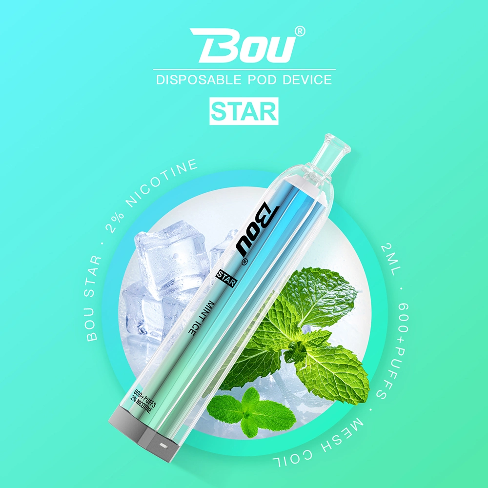 Bou Star 600 Puffs Tpd 20 Mg Nic Salt Lemon Kiwi Passion Flavor 500 mAh Battery Big Cloud Disposable/Chargeable Desechable Desechable Desechable Cigarro Vape