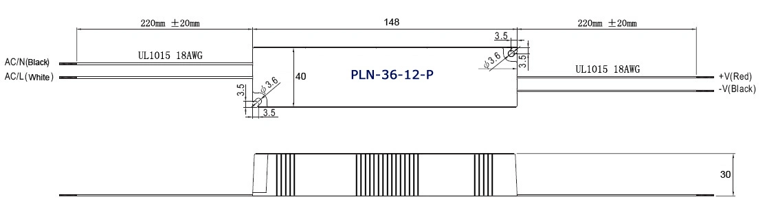 36W12V 24V 36V de alimentación de 48V-36-12 PLN-P de plástico resistente al agua con el precio de fábrica de Controlador de LED