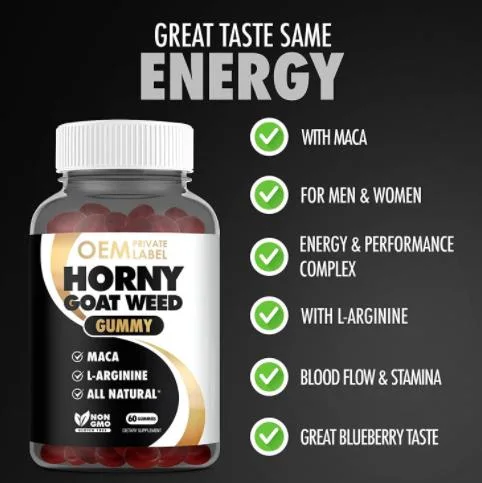 Herbal Male Erection Enenrgy Booster Horny Goat Weed Maca L-Arginine Gummy