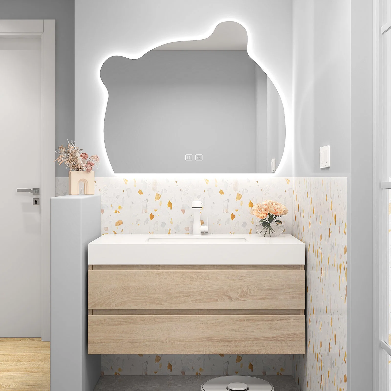 2022 New Arrival Products Hotel Modern Makeup Vanity Mirror Kids Bathroom Bear Irregular Shaped Cute Mirrors Decor Wall Large