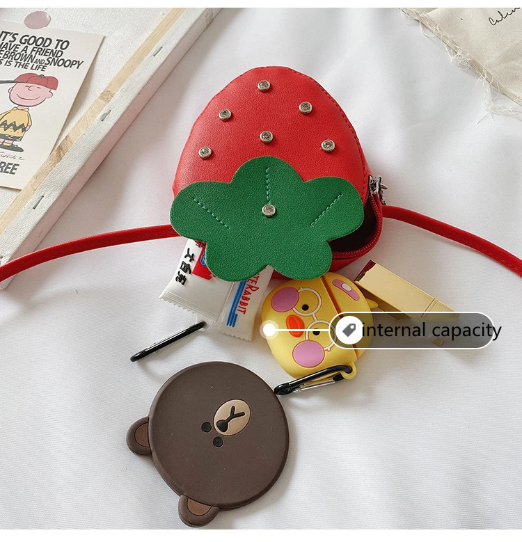 Cute Strawberry Rivet Kids Bag New Fashion Cross-Body Bag Pocket Wallet