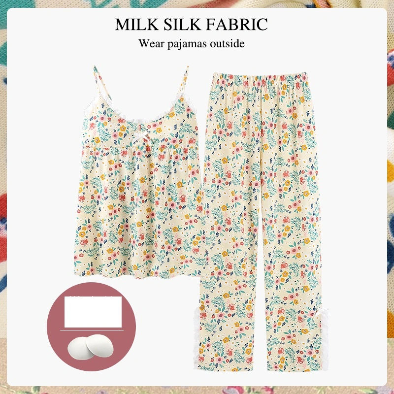 Pajamas Pyjamas Home Textile Clothing Clothes Cami and Pants Set Sleepwear for Ladies Spring Summer Wholesale/Supplier