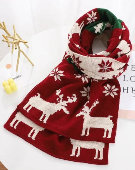 Acrylic Jacquard Knitted Winter Warm Deer Christmas Day Festival Long Scarf