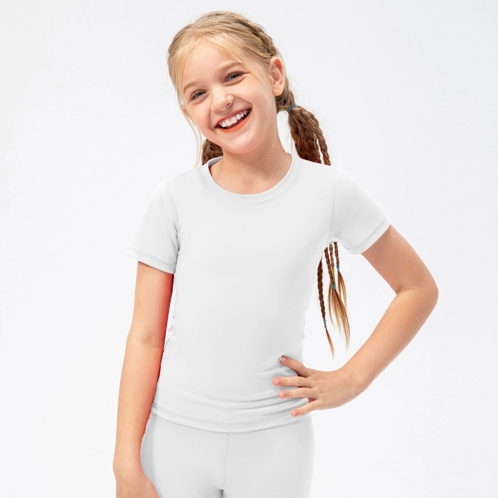 Children's Sports Sweat Absorbent Breathable Girls Running Dance Training Tops Short-Sleeved T-Shirt