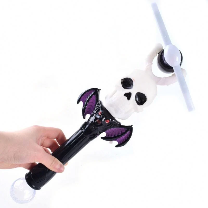 Halloween música girando Windmill Magic Stick LED intermitente Ghost Head Moinho de vento