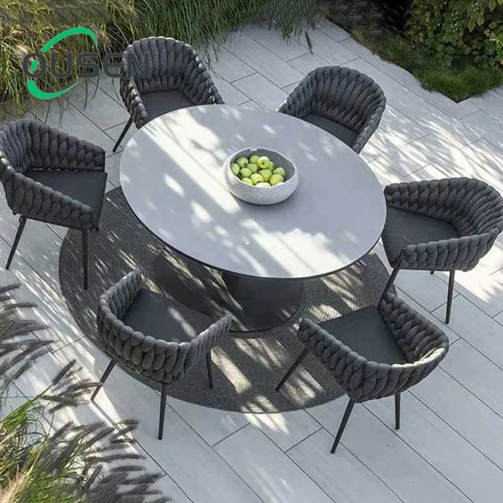6 asientos moderno silla y comedor Mesa Restaurante Poly Rattan Muebles exterior