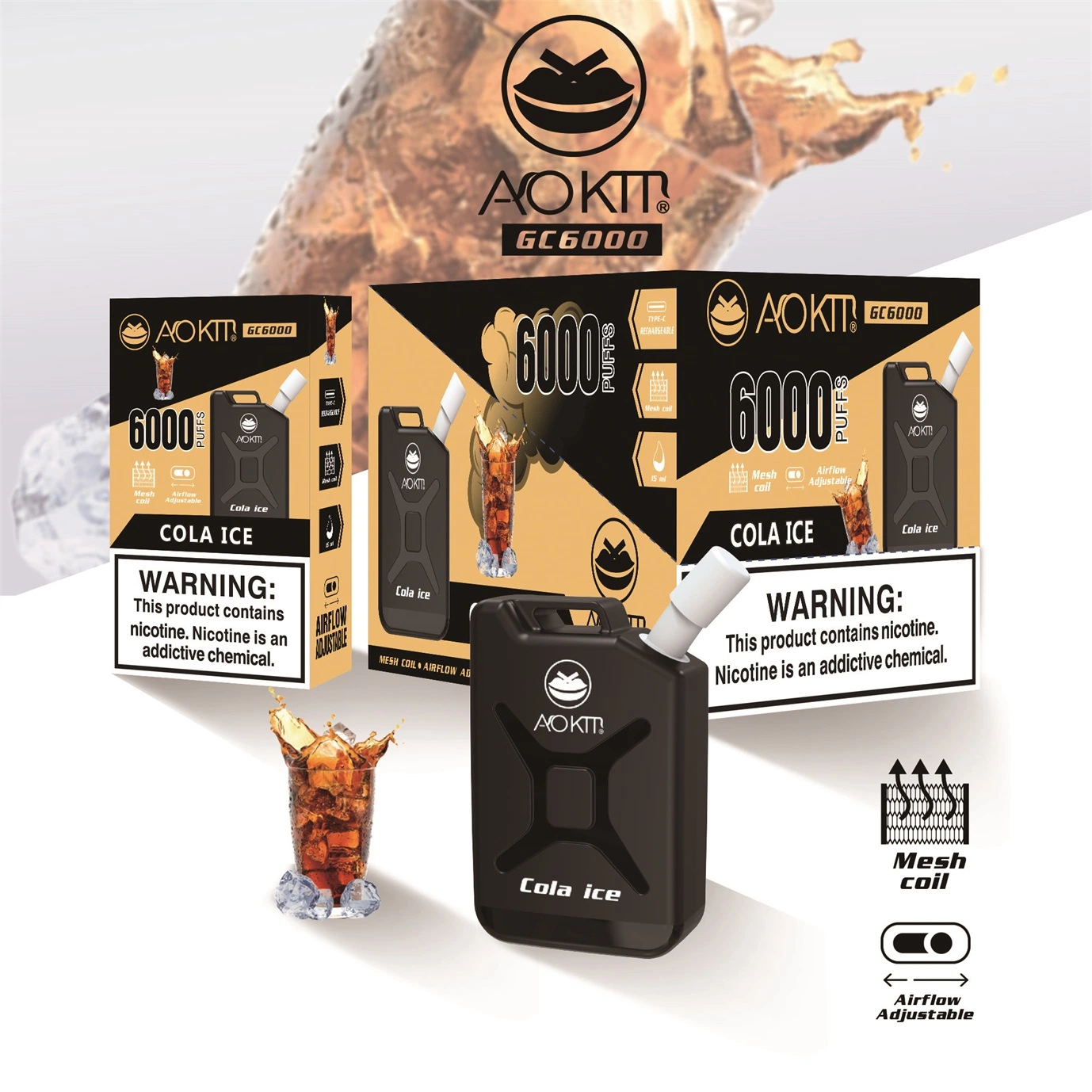 Venda por grosso de cigarros Vape Aokit recarregável GC 6000 puffs e